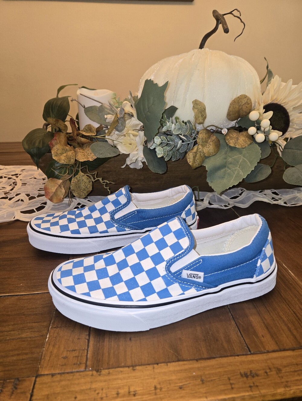 Vans Women's Classic Slip-On Checkerboard Sneakers - Blue/White